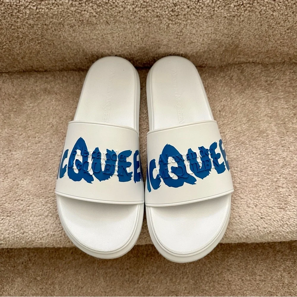 New! Mens Alexander McQueen Graffiti Rubber Pool Slide Mens Size EU 43 US 10 - Picture 5 of 7